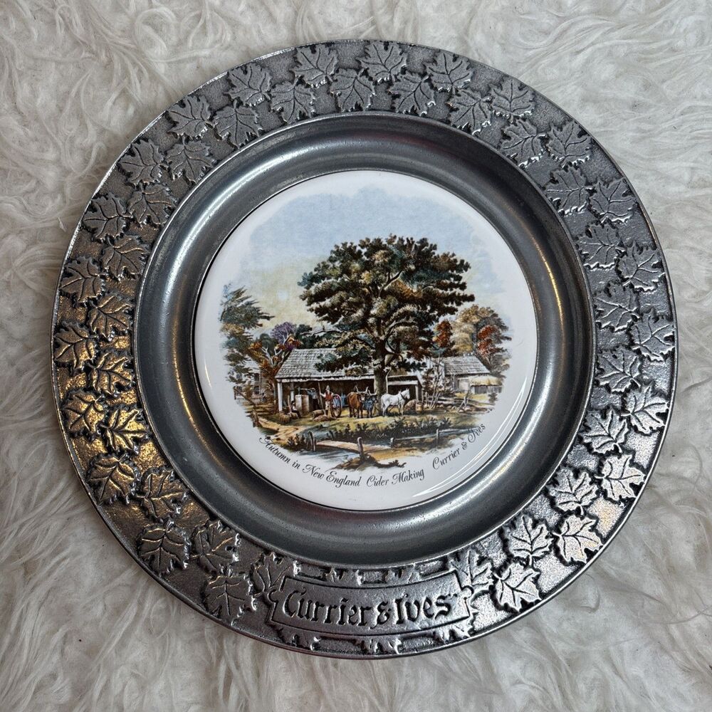 Currier & Ives Pewter Plate "Autumn In New England"